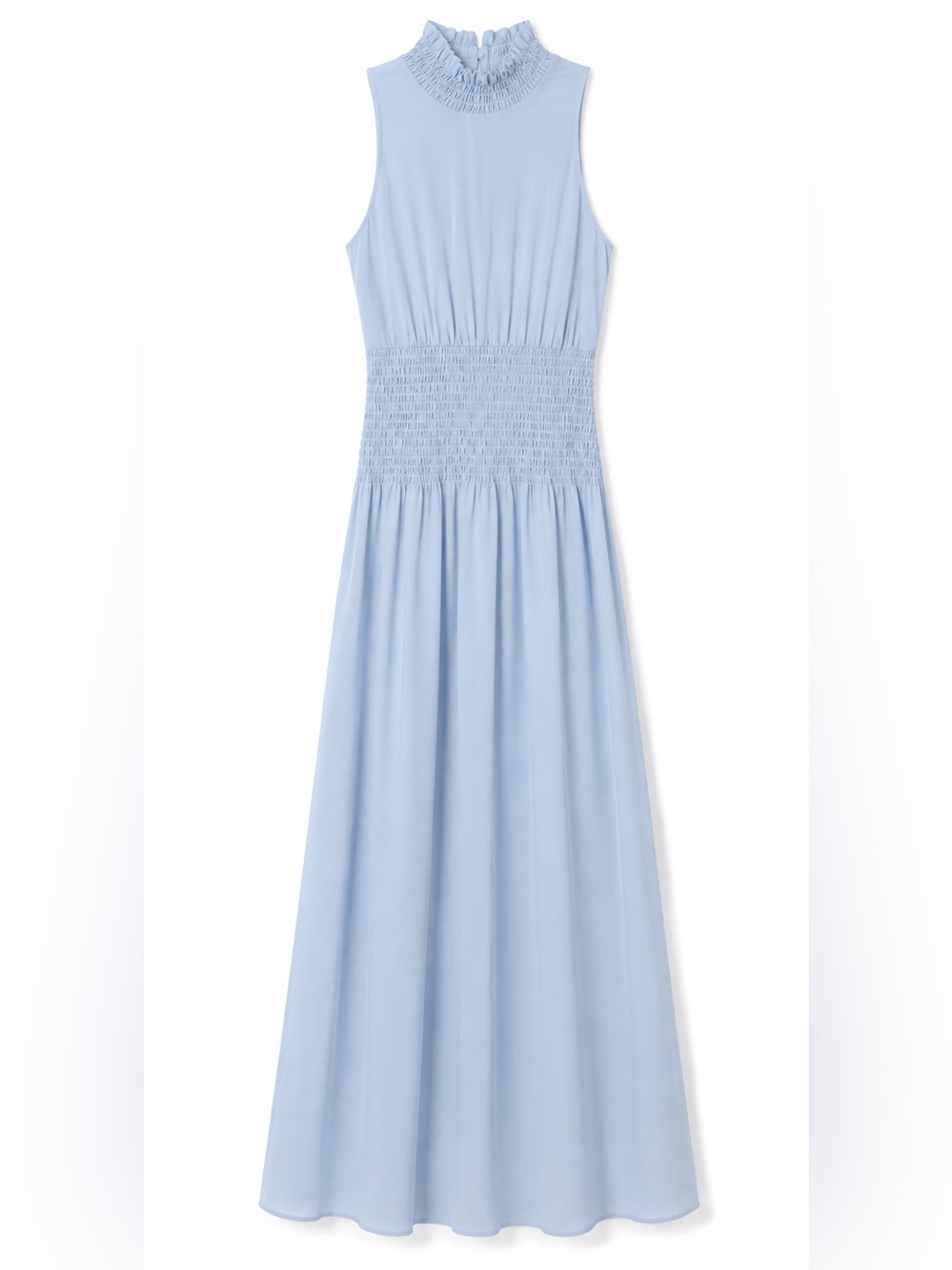 Alexia Admor Blue Ruffle High Neck Maxi Dress M Smocked Romantic